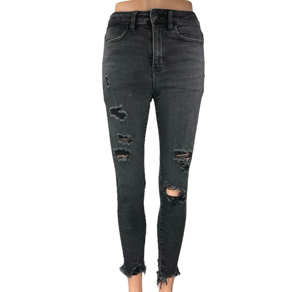 American Eagle Next Level Stretch Black Distressed Skinny Denim Jeans Size 4